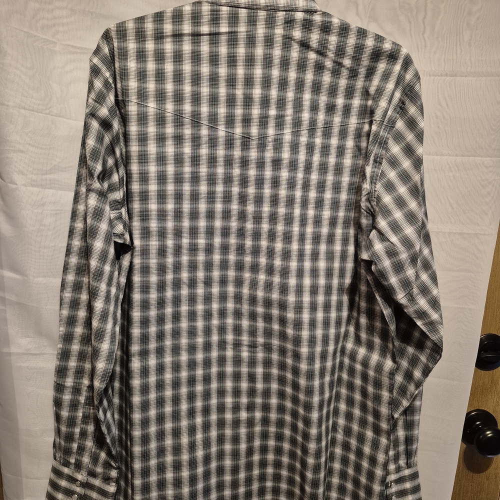 NWT LARGE TALL Luxury Wrangler Western Men's Black & White Plaid Shirt - Picture 13 of 15